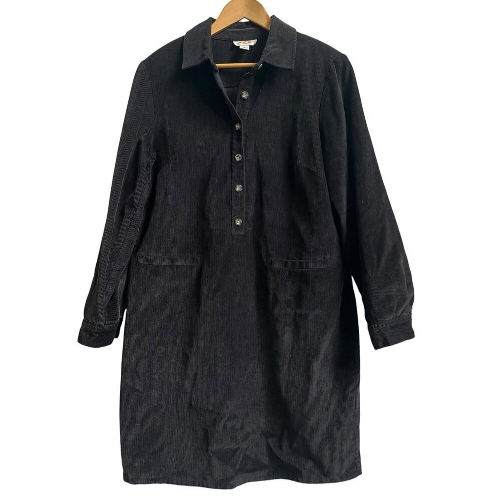 Talbots Women's Brown Corduroy Shirt Dress Size 14 Quarter Button